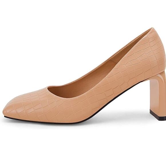 Rilista Square Toe Heels Chunky Low Block Heel Slip-on Party Office Dress Pumps - Picture 10 of 12